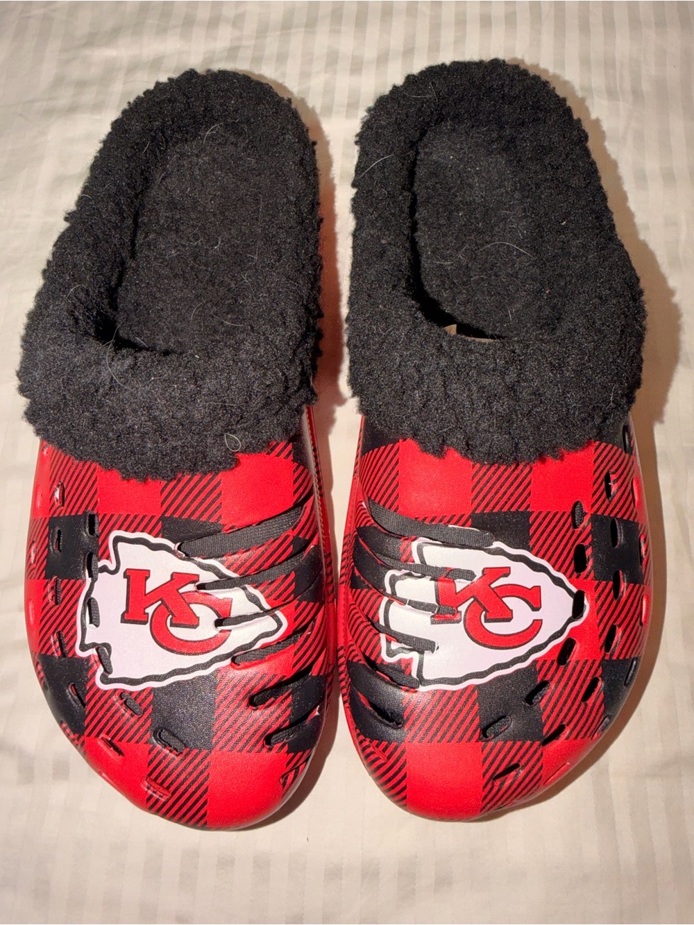 Adult Red Plaid Slip-On One Piece Clog for the KC Chiefs